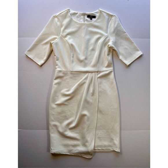Lulus Westwood Ivory Cream Half Sleeve Sheath Dress Size Large EUC Style HL1249 - Picture 2 of 11